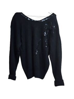 VINTAGE 90s Karen Scott 90s black sequin embellished pullover sweater size large